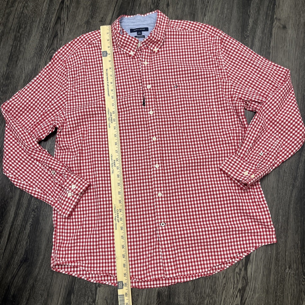 Tommy Hilfiger Mens XXL Classic Fit Button Down Shirt Red White  long sleeve - Picture 3 of 12